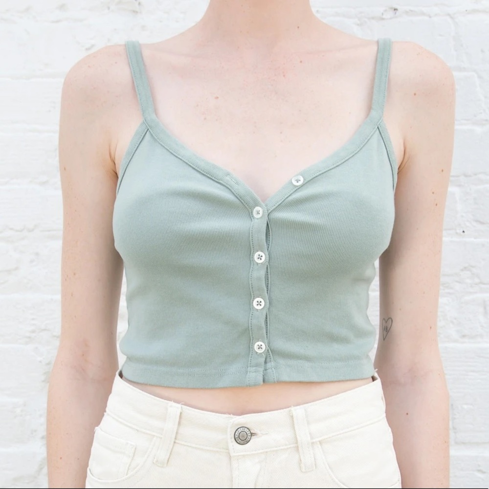 Brandy Melville Green Zelly Button Up Crop Tank Top - Picture 1 of 10